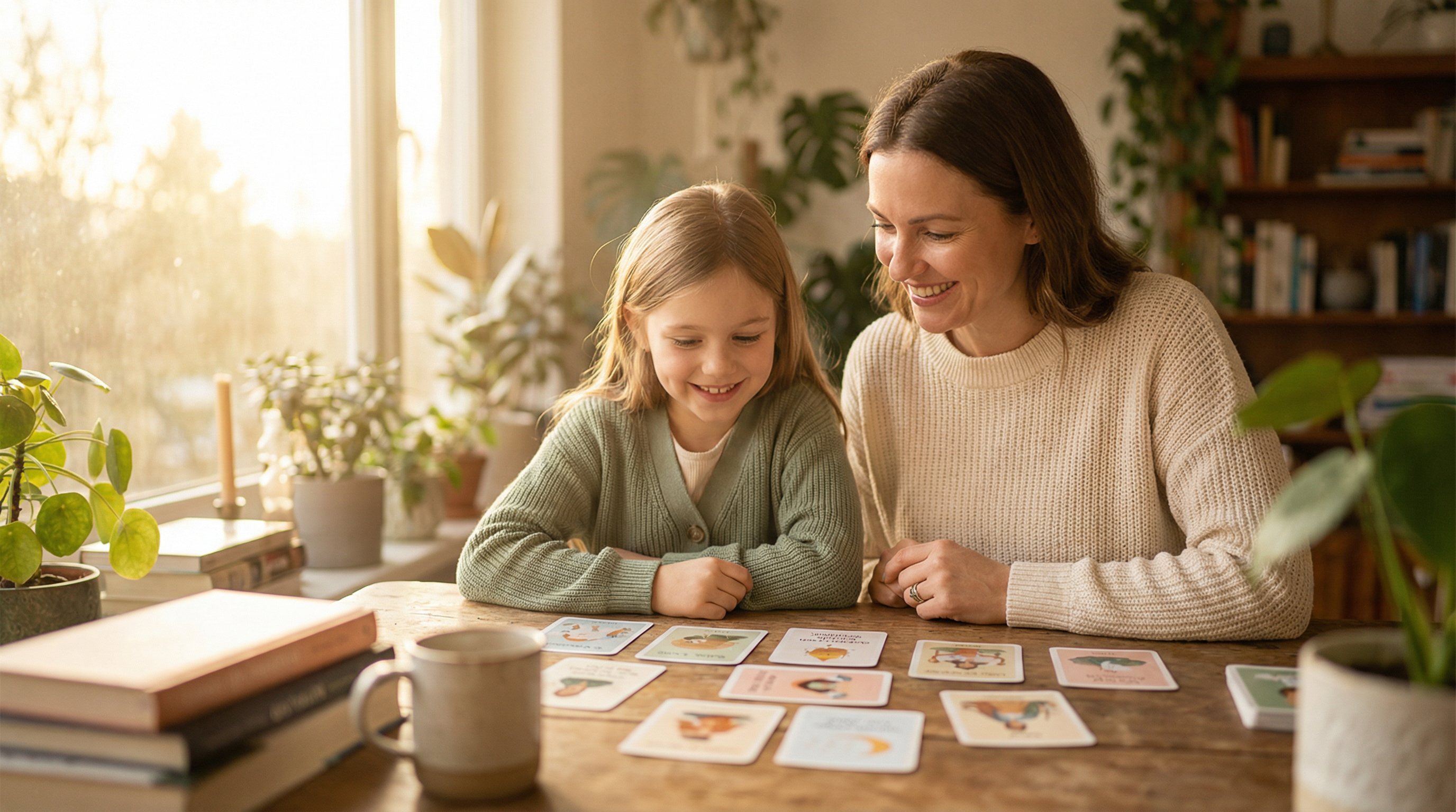 Mother and daughter using faith-based identity cards together
